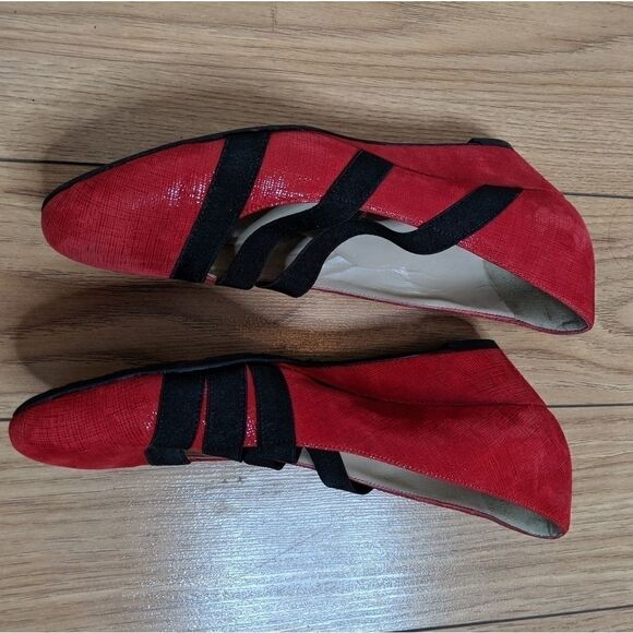 RON White - red suede flat shoes black straps - Picture 6 of 8